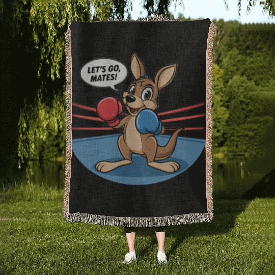 The kangaroo is in a boxing pose Woven Blankets