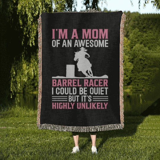 Mom Of Awesome Barrel Racer Barrel Racing Rodeo Ho Woven Blankets