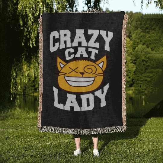 Crazy Cat Lady Text Love Saying Quote Weird Woman Woven Blankets
