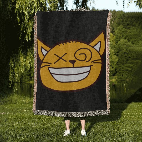 Crazy Cat Weird Funny Eyes Cool Grimace Cartoon Woven Blankets