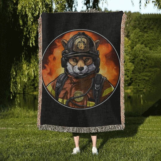 Fox Firefighter Woven Blankets