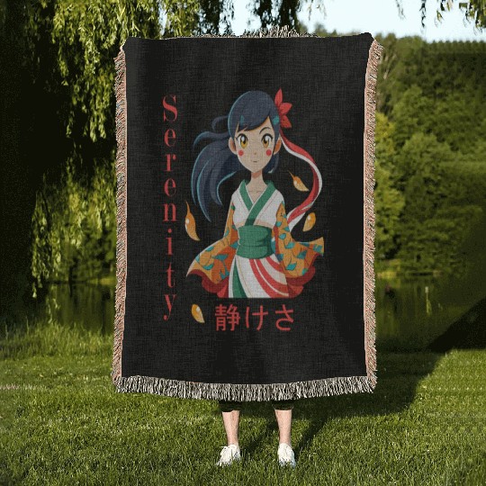 Autumn Serenity - 静けさ Kimono Girl Art Woven Blankets