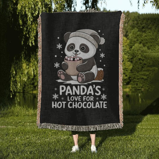 Panda's Love For Hot Chocolate Winter Vibes Woven Blankets