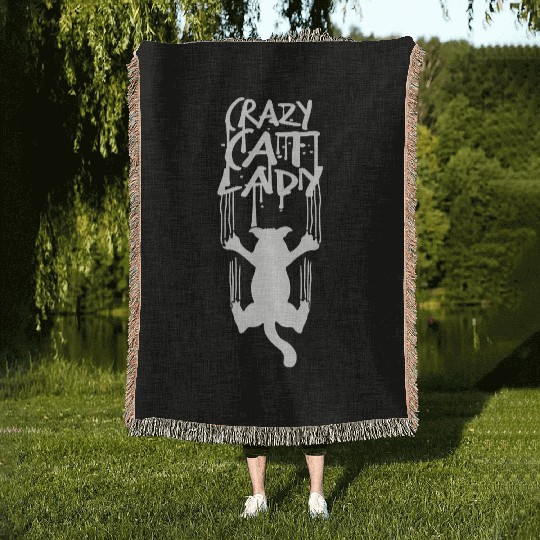 Crazy Cat Lady Text Love Saying Quote Weird Woman Woven Blankets