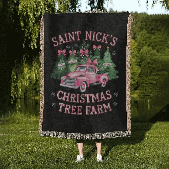Saint Nick's Christmas Tree Farm, farm fresh trees Woven Blankets