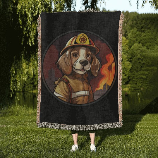 Dogs Firefighter Woven Blankets