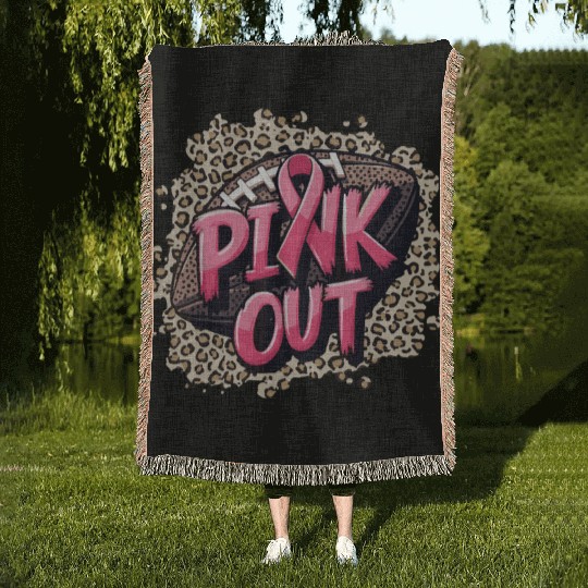 Pink Out Breast Cancer Football Coquette Bow Mom Woven Blankets