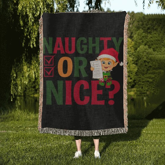Naughty or Nice Elf Checklist Christmas Fun Woven Blankets