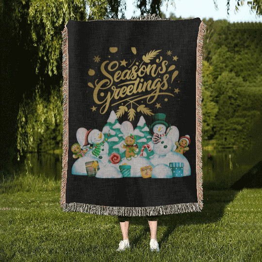 Seasons greetings with friends Woven Blankets