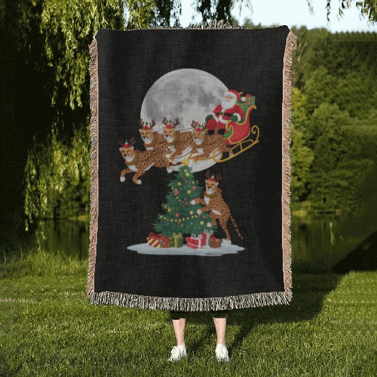 Xmas Tree Lights Funny Santa Riding Cheetah Woven Blankets