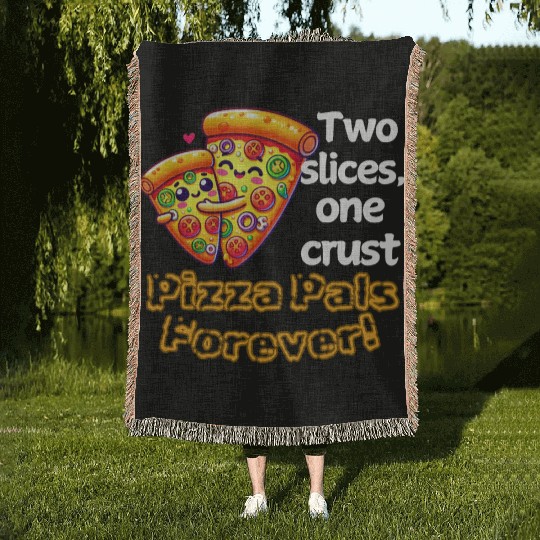 Cheesy Together: Two Slices, One Heart! Woven Blankets