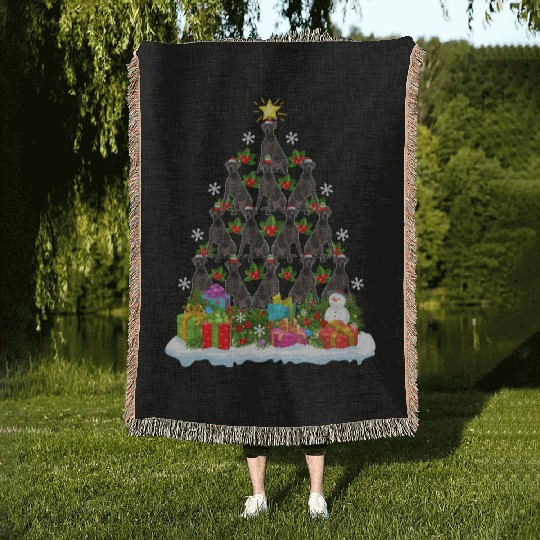 Great Dane Dog Ugly Christmas Tree Santa Hat Woven Blankets