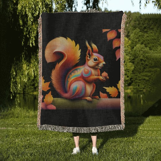 Fall Squirrel Alebrije Woven Blankets