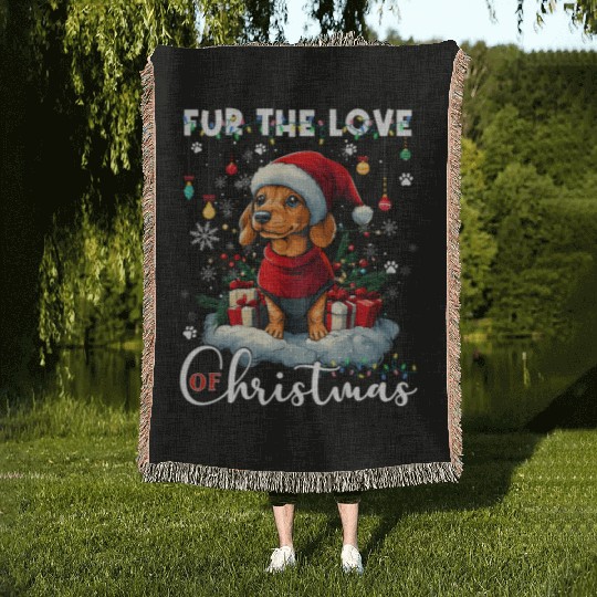 Dachshund Christmas Tree Lights Decorations Dog Woven Blankets