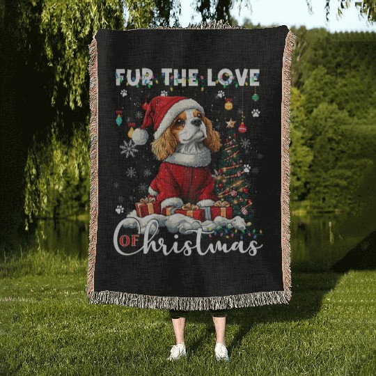Cavalier King Charles Spaniel Christmas Tree Dog Woven Blankets
