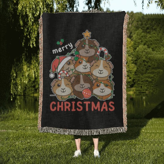 Guinea Pig Christmas Tree Merry Christmas Woven Blankets