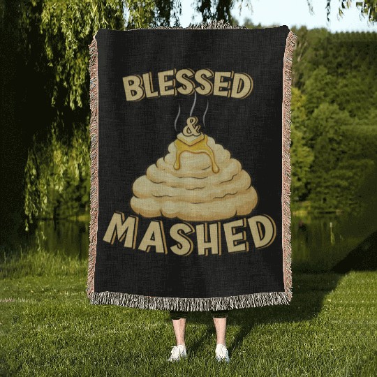 Blessed & Mashed - A Punny Thanksgiving Design Woven Blankets