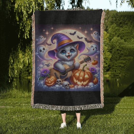 Happy Halloween cute puppy Woven Blankets