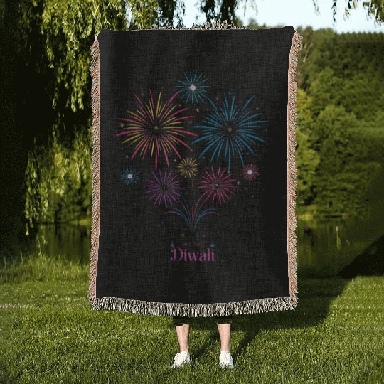 Joyous Fireworks for Diwali Festival Woven Blankets