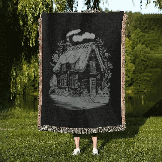 Dark Cottagecore: Cottage in Bloom Woven Blankets