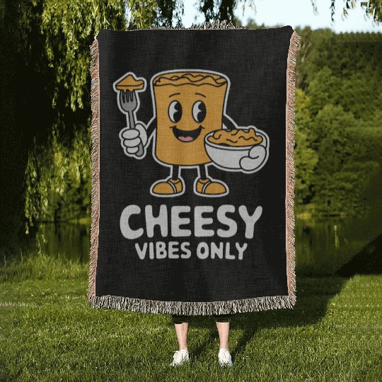 Cheesy Vibes Only Cartoon Delight Woven Blankets