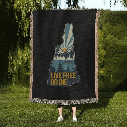 Live Free or Die Retro New Hampshire Nature Woven Blankets
