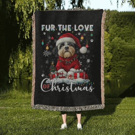 Shih Tzu Christmas Tree Lights Decorations Dog Woven Blankets