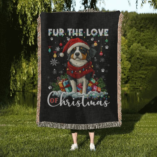 Australian Shepherd Christmas Tree Decorations Dog Woven Blankets