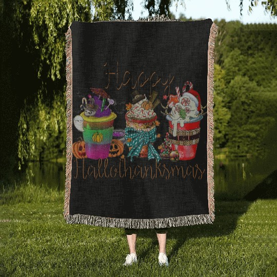Happy Hallothanksmas Woven Blankets