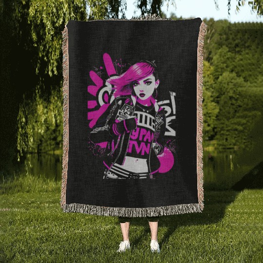 Urban Punk Street Art with Neon Pink Accents Woven Blankets