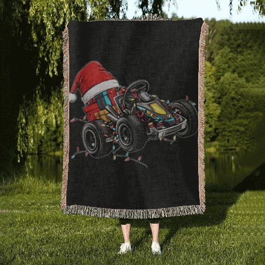 Go Kart Racing Karting Go Kart Racer Christmas Hat Woven Blankets
