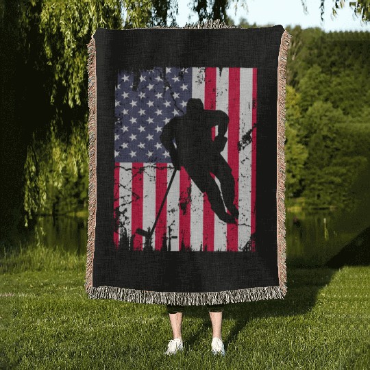 Cute idea American flag hokey lover Woven Blankets