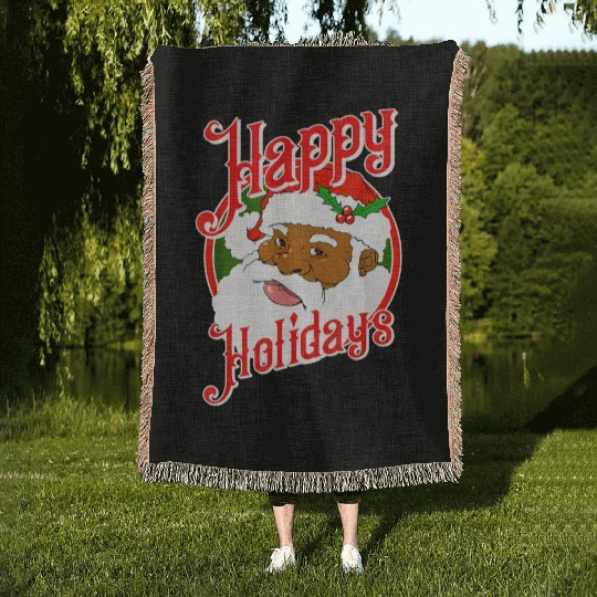 Happy Holidays African American Black Santa Claus Woven Blankets
