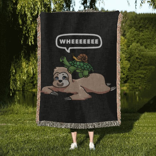 Slothy Napping Wheeeeeee Chilling Sloth Woven Blankets
