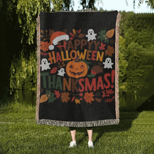 Happy Halloween Thanksmas Woven Blankets