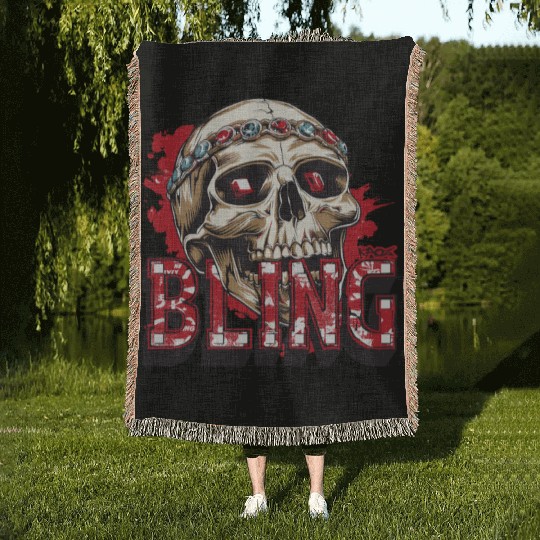 Diamond and Ruby Bling Skull Woven Blankets