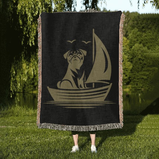 Pug silhouette sailboat minimalist Woven Blankets
