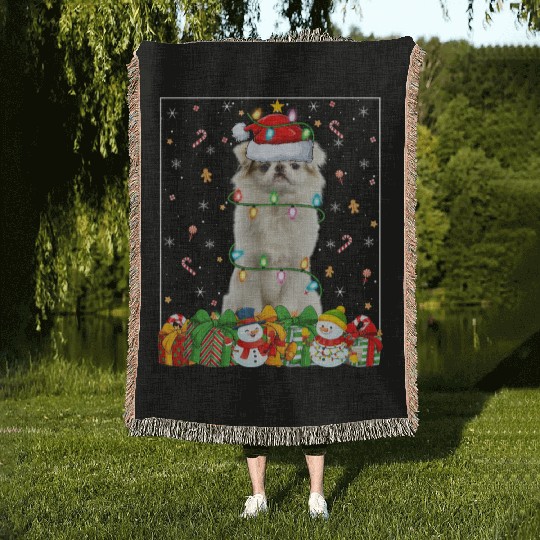 Japanese Chin Dog Christmas Lights Woven Blankets