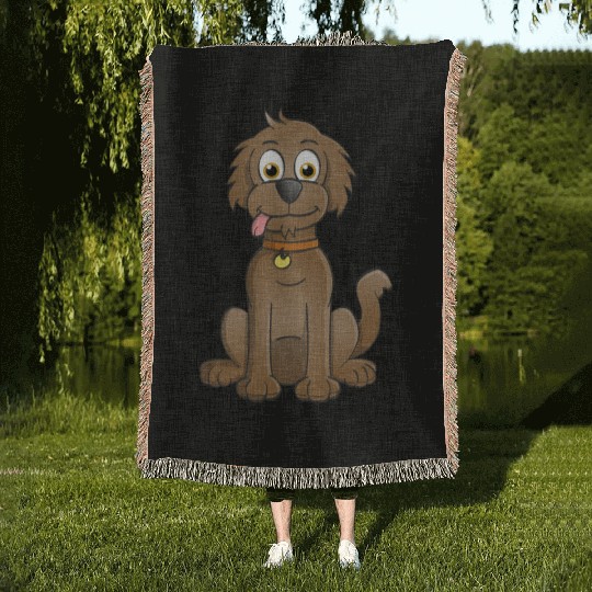 Image of a happy brown dog in cartoon style. Woven Blankets