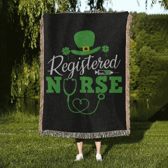 Registered Nurse St Patricks day Shamrock Nursing Woven Blankets