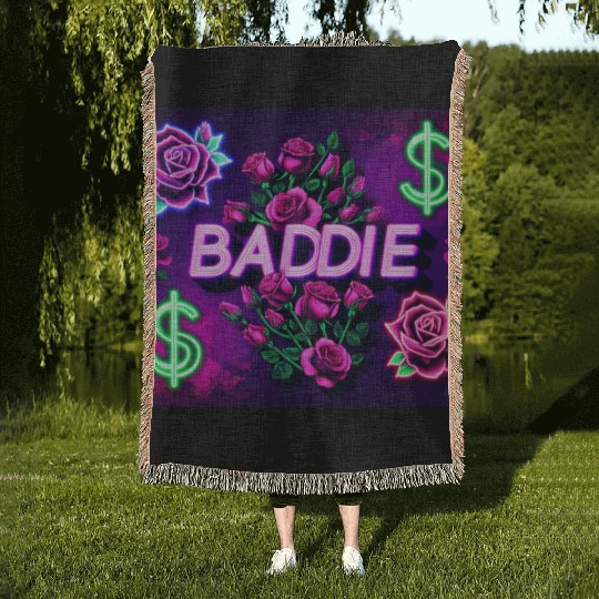 BADDIE in Neon Pink Woven Blankets