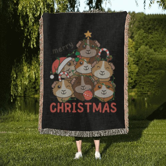 Guinea Pig Christmas Tree Merry Christmas Woven Blankets