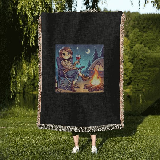 Happy camper slightly tipsy design Woven Blankets