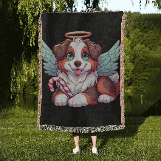 Cute Christmas Dog Australian Shepherd Woven Blankets