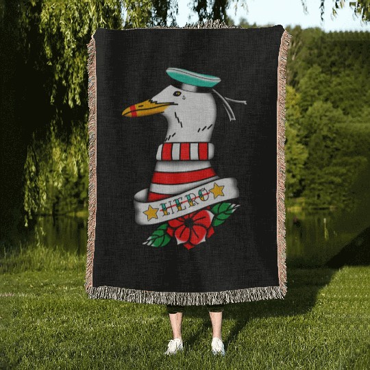 Hero Seagull Tattoo Woven Blankets