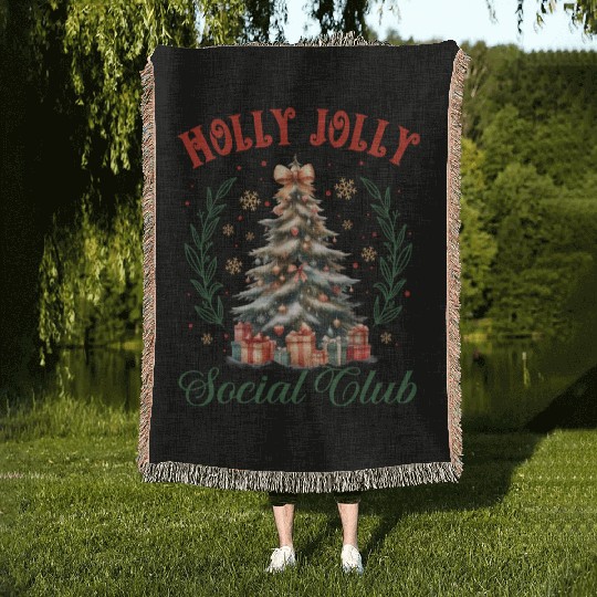 Holly Jolly Soociial Clubb Chrsitmas Woven Blankets