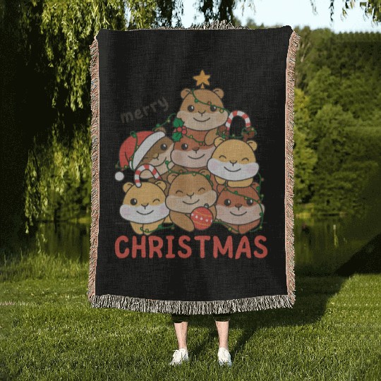 Hamster Christmas Tree Merry Christmas Woven Blankets