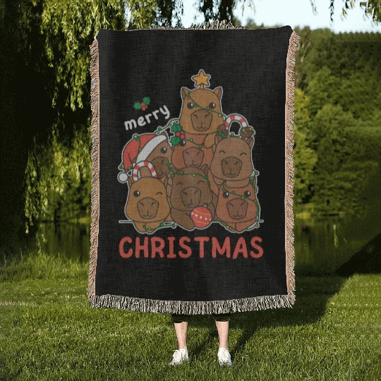 Capybara Christmas Tree Merry Christmas Woven Blankets