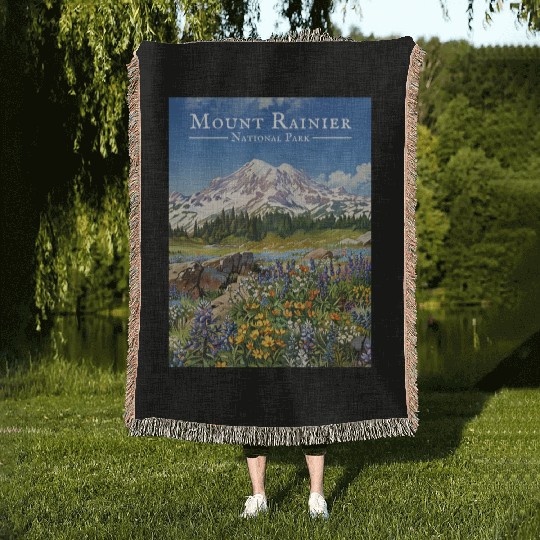 Mount Rainier Paradise Meadows Woven Blankets