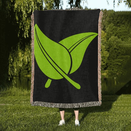 2 Green Beautiful Leaves Eco Spring Summer Nature Woven Blankets
